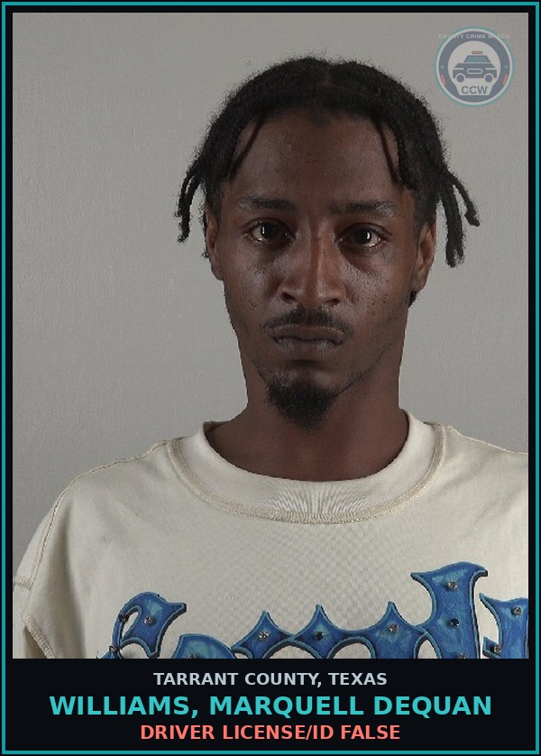Booking mugshot of Williams, Marquell Dequan in Tarrant County