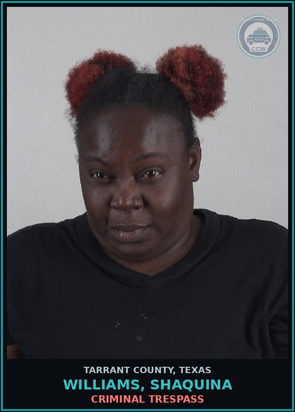 Booking mugshot of Williams, Shaquina in Tarrant County