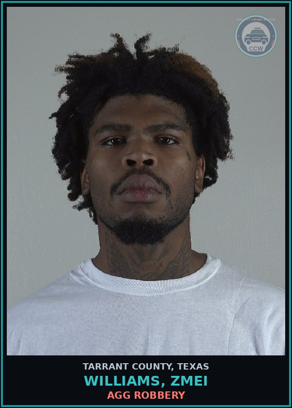 Booking mugshot of Williams, Zmei in Tarrant County