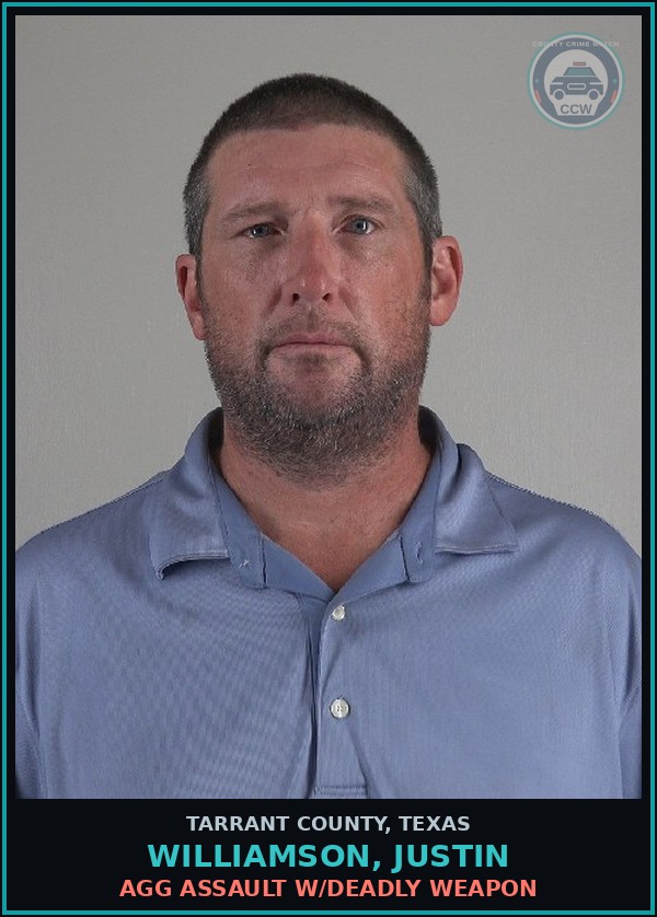 Booking mugshot of Williamson, Justin in Tarrant County