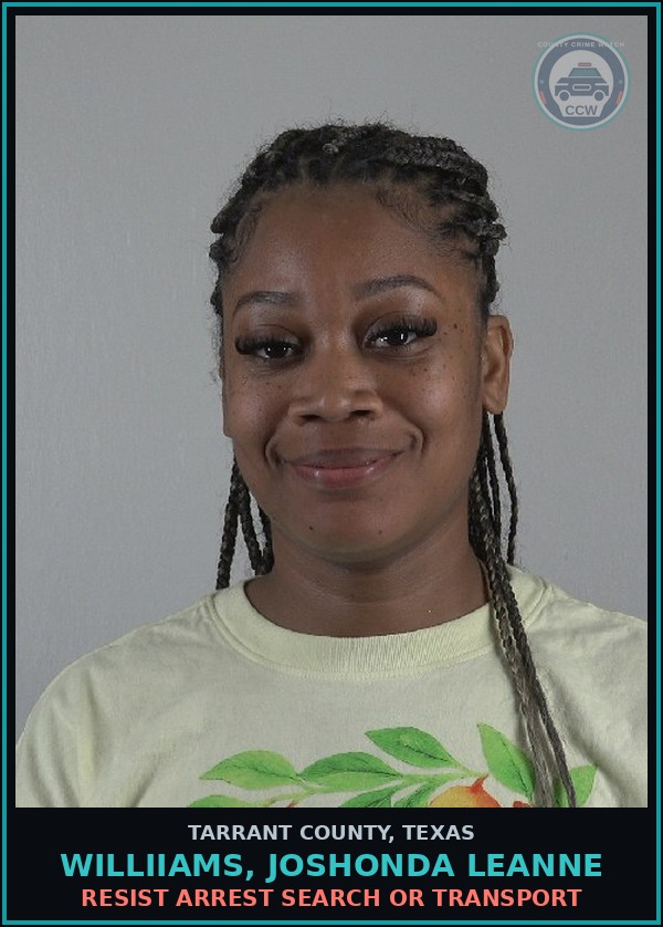 Booking mugshot of Williiams, Joshonda Leanne in Tarrant County