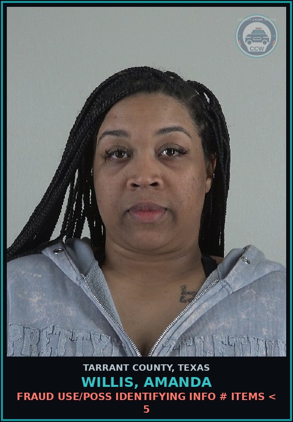 Booking mugshot of Willis, Amanda in Tarrant County