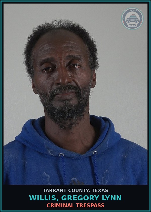 Booking mugshot of Willis, Gregory Lynn in Tarrant County