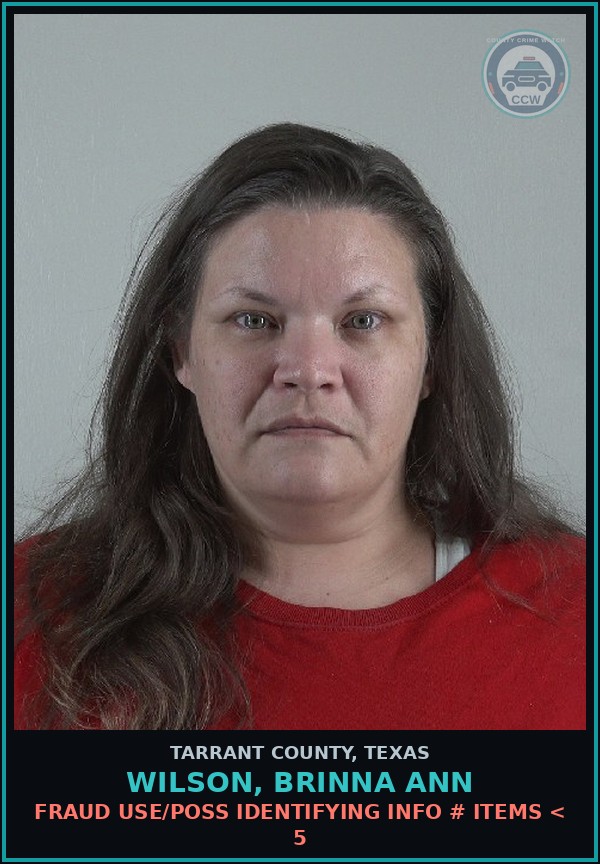 Booking mugshot of Wilson, Brinna Ann in Tarrant County
