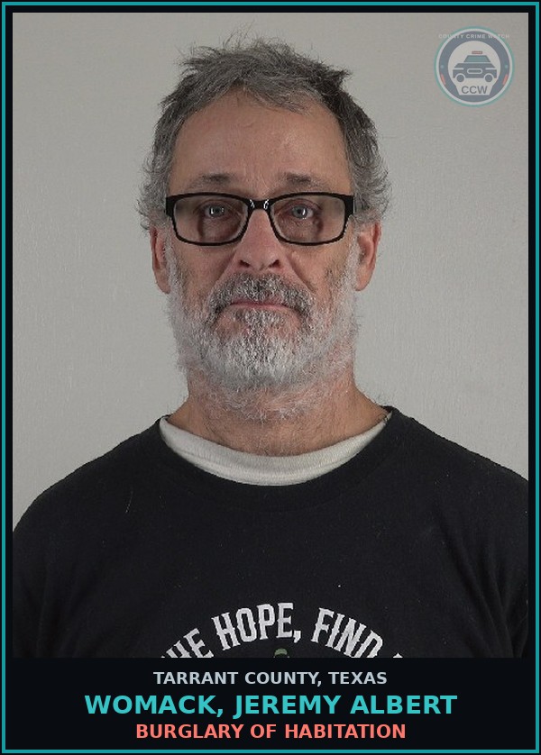 Booking mugshot of Womack, Jeremy Albert in Tarrant County