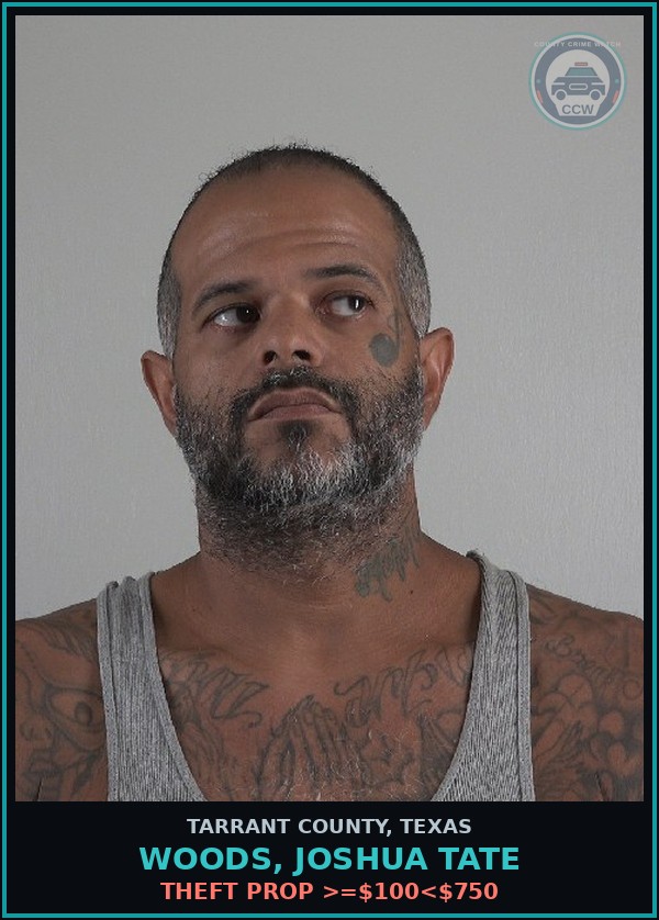 Booking mugshot of Woods, Joshua Tate in Tarrant County