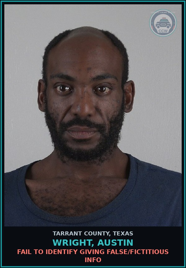 Booking mugshot of Wright, Austin in Tarrant County