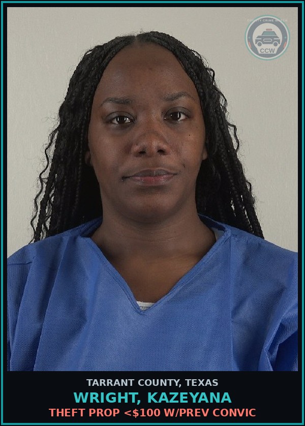 Booking mugshot of Wright, Kazeyana in Tarrant County