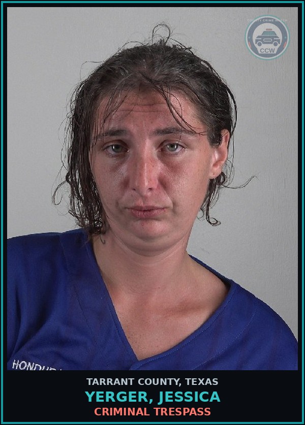 Booking mugshot of Yerger, Jessica in Tarrant County