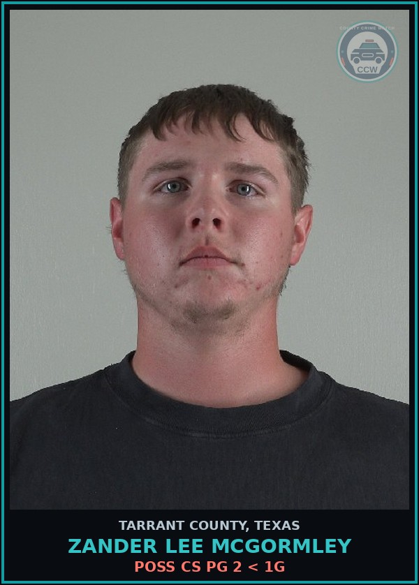 Booking mugshot of Zander Lee Mcgormley in Tarrant County