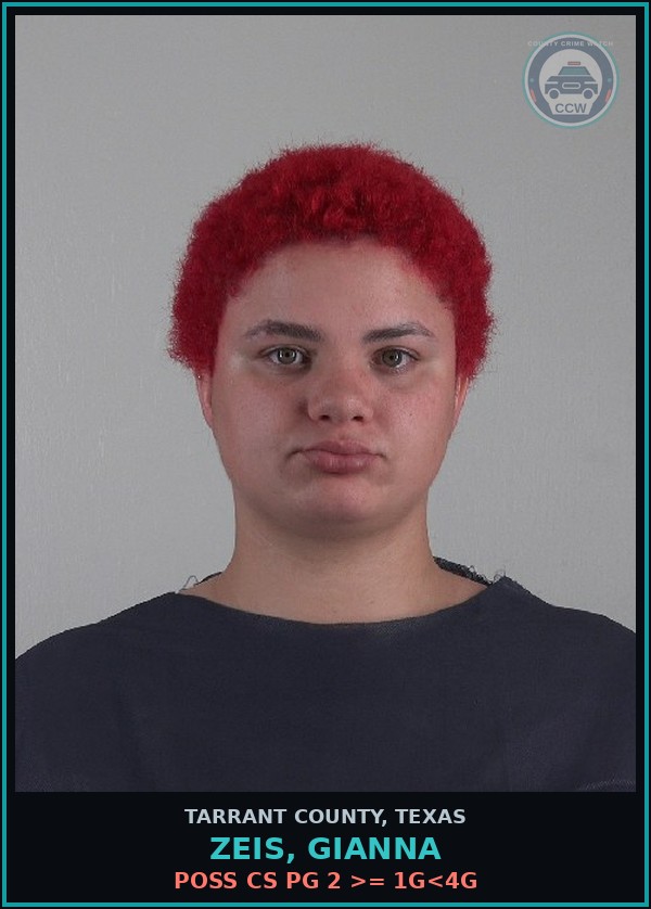 Booking mugshot of Zeis, Gianna in Tarrant County