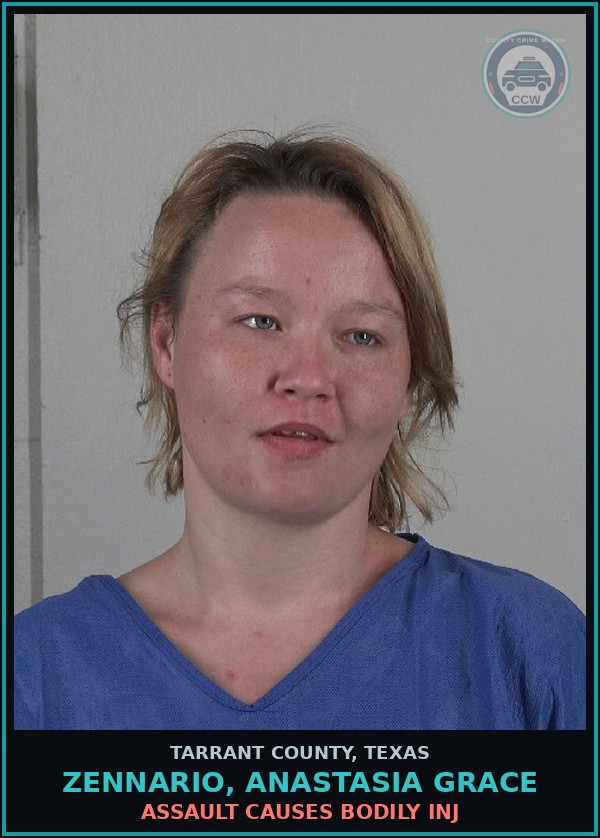 Booking mugshot of Zennario, Anastasia Grace in Tarrant County