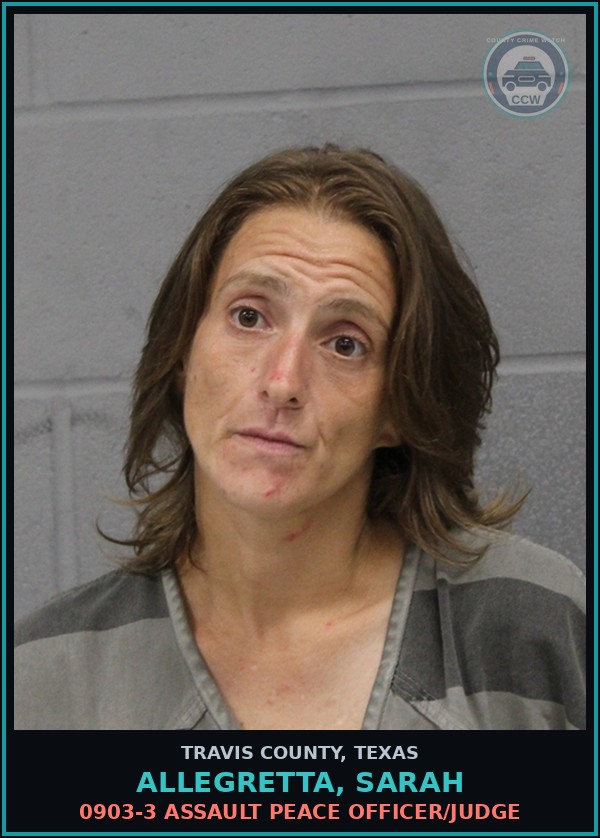 Booking mugshot of Allegretta, Sarah in Travis County