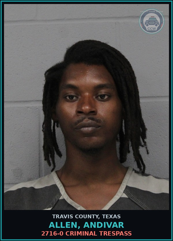 Booking mugshot of Allen, Andivar in Travis County