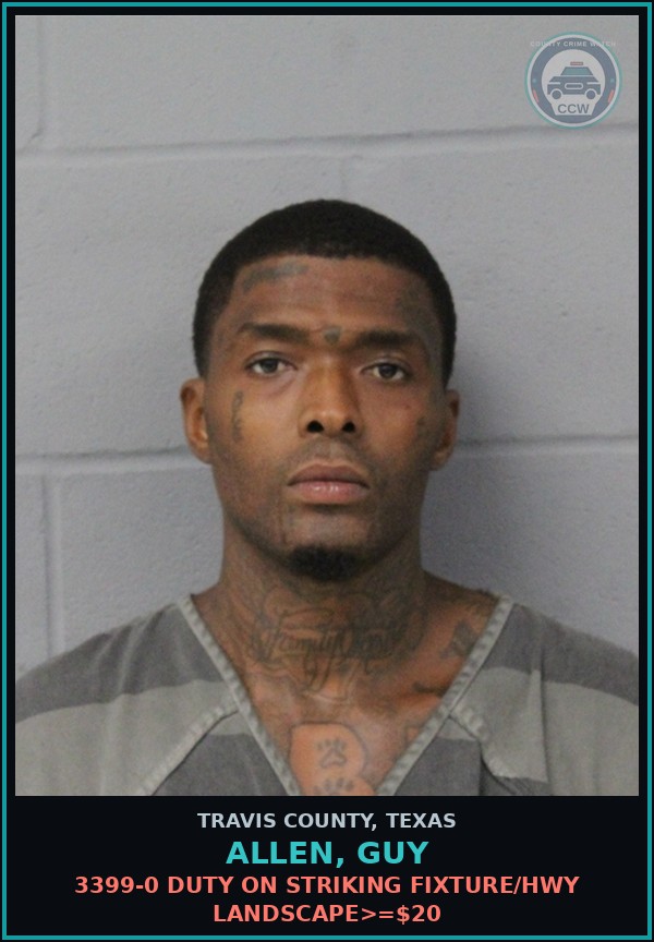 Booking mugshot of Allen, Guy in Travis County