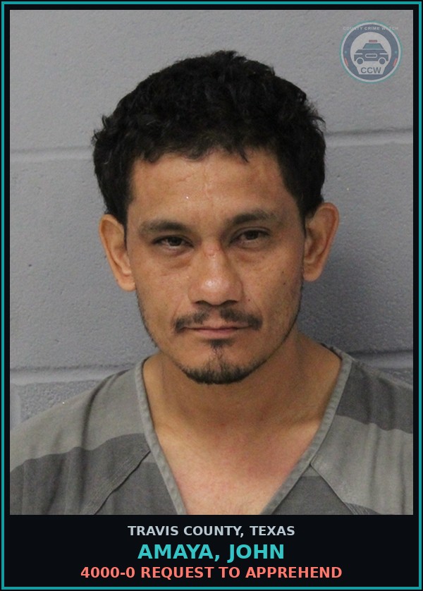 Booking mugshot of Amaya, John in Travis County