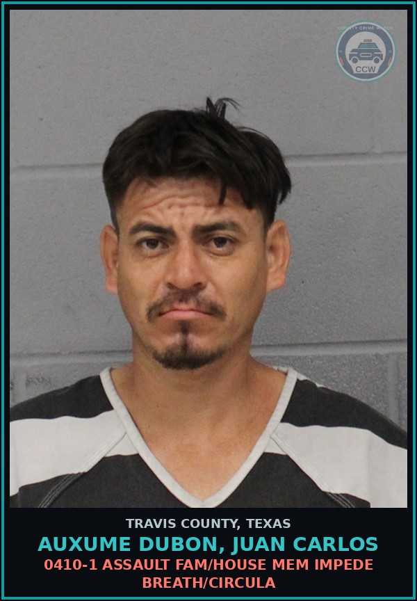 Booking mugshot of Auxume Dubon, Juan Carlos in Travis County