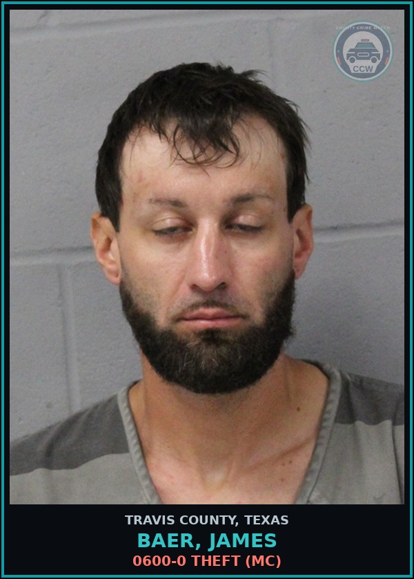 Booking mugshot of Baer, James in Travis County