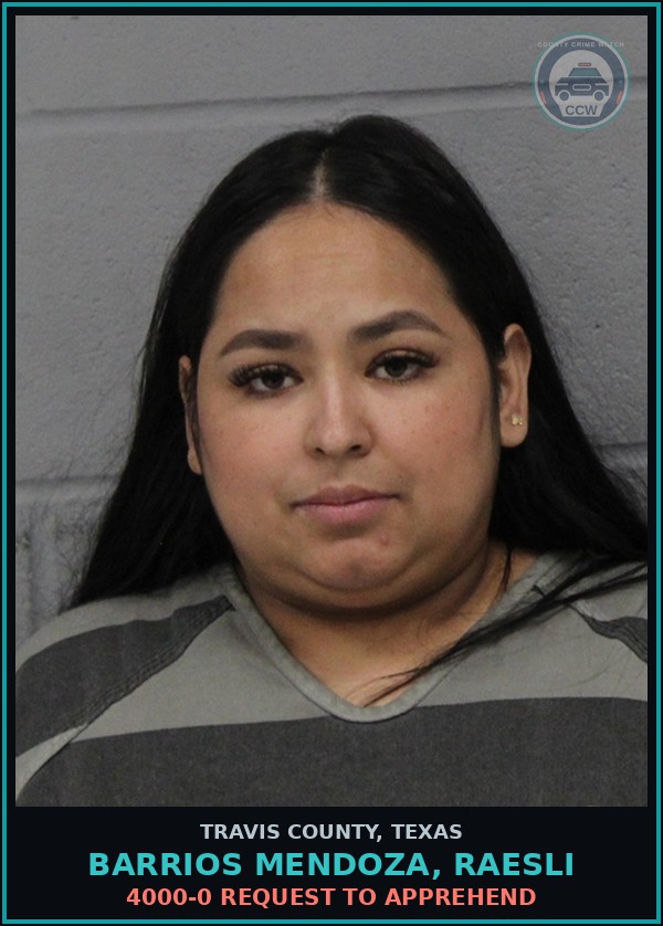 Booking mugshot of Barrios Mendoza, Raesli in Travis County