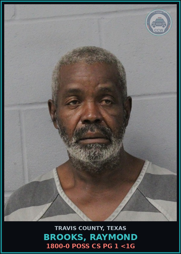Booking mugshot of Brooks, Raymond in Travis County