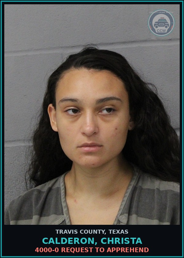 Booking mugshot of Calderon, Christa in Travis County