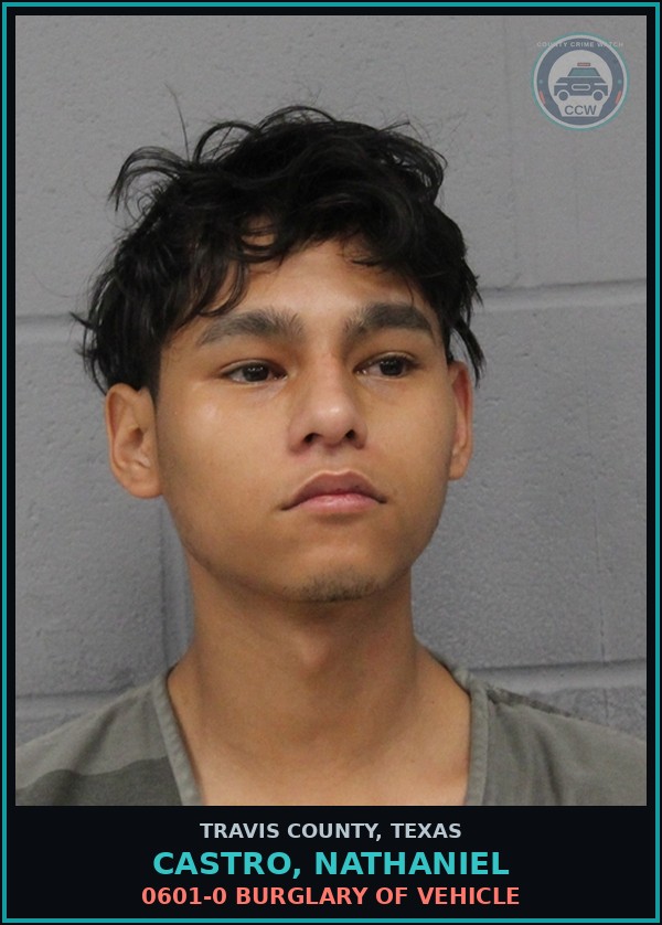 Booking mugshot of Castro, Nathaniel in Travis County