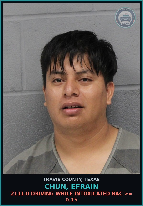 Booking mugshot of Chun, Efrain in Travis County
