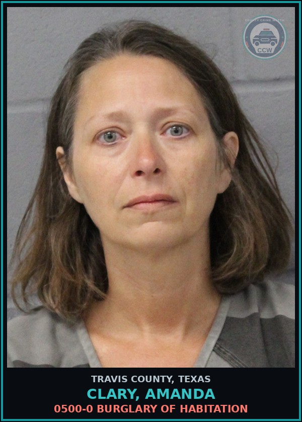 Booking mugshot of Clary, Amanda in Travis County