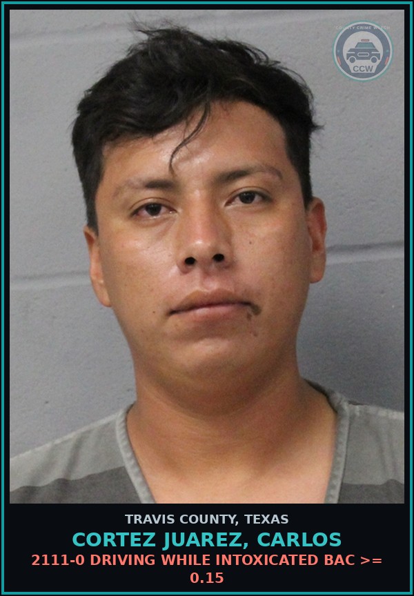 Booking mugshot of Cortez Juarez, Carlos in Travis County