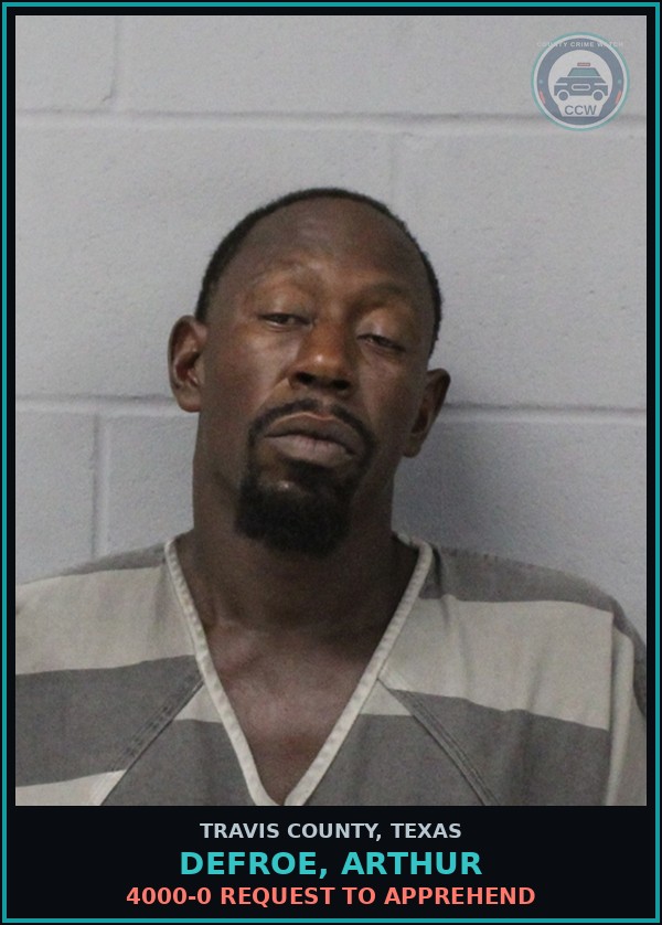 Booking mugshot of Defroe, Arthur in Travis County