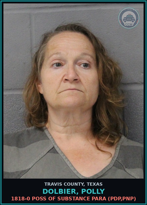 Booking mugshot of Dolbier, Polly in Travis County