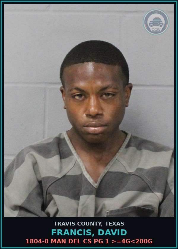 Booking mugshot of Francis, David in Travis County