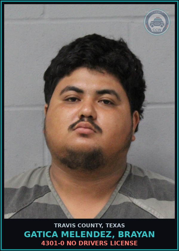 Booking mugshot of Gatica Melendez, Brayan in Travis County