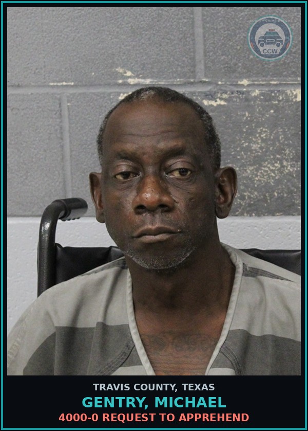 Booking mugshot of Gentry, Michael in Travis County