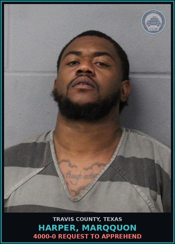 Booking mugshot of Harper, Marqquon in Travis County