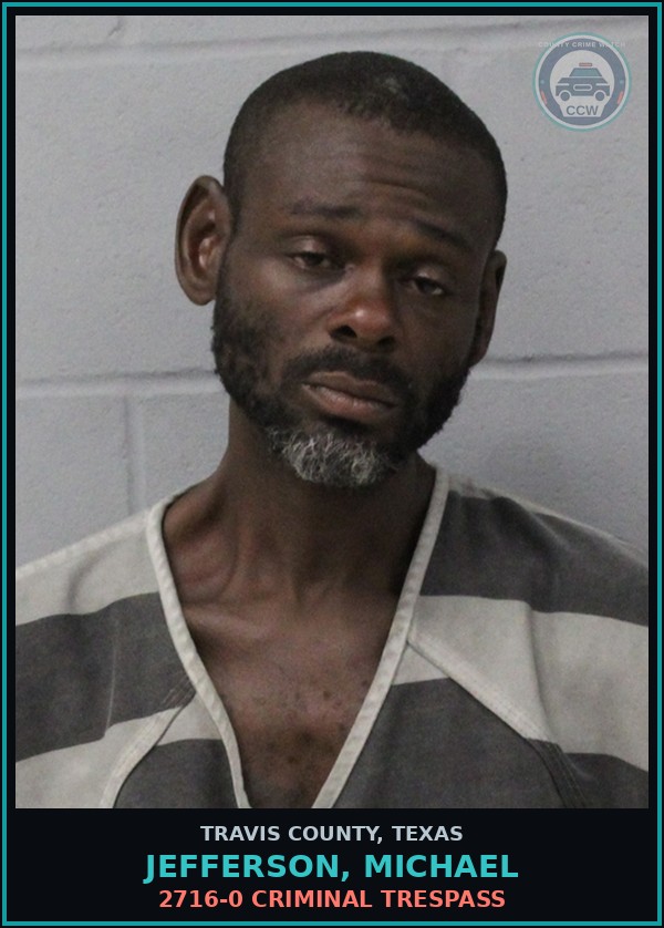 Booking mugshot of Jefferson, Michael in Travis County