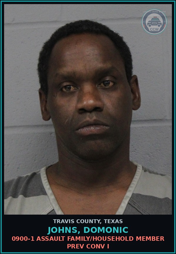 Booking mugshot of Johns, Domonic in Travis County