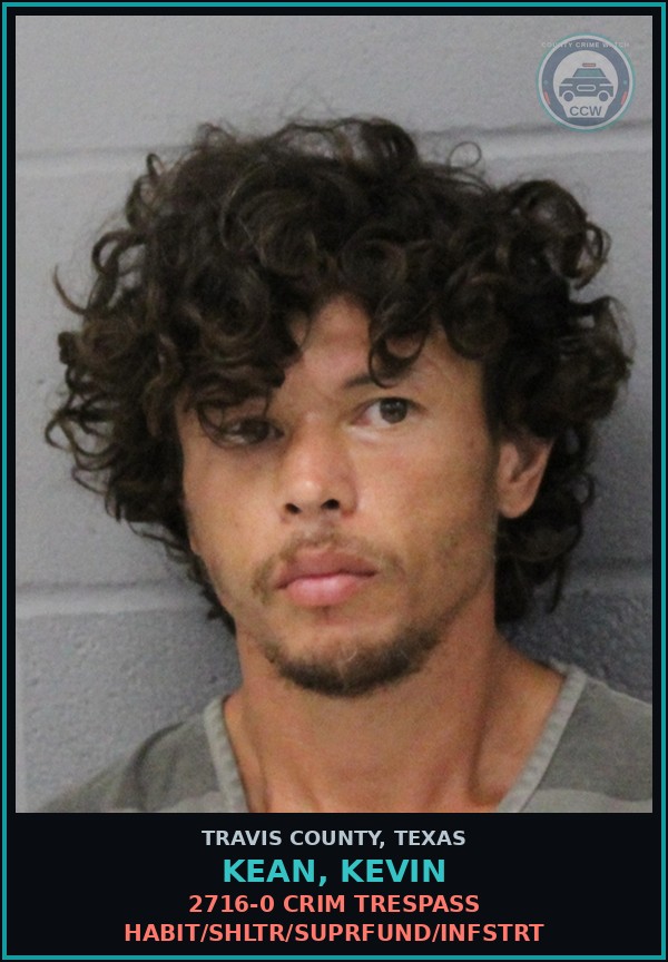 Booking mugshot of Kean, Kevin in Travis County