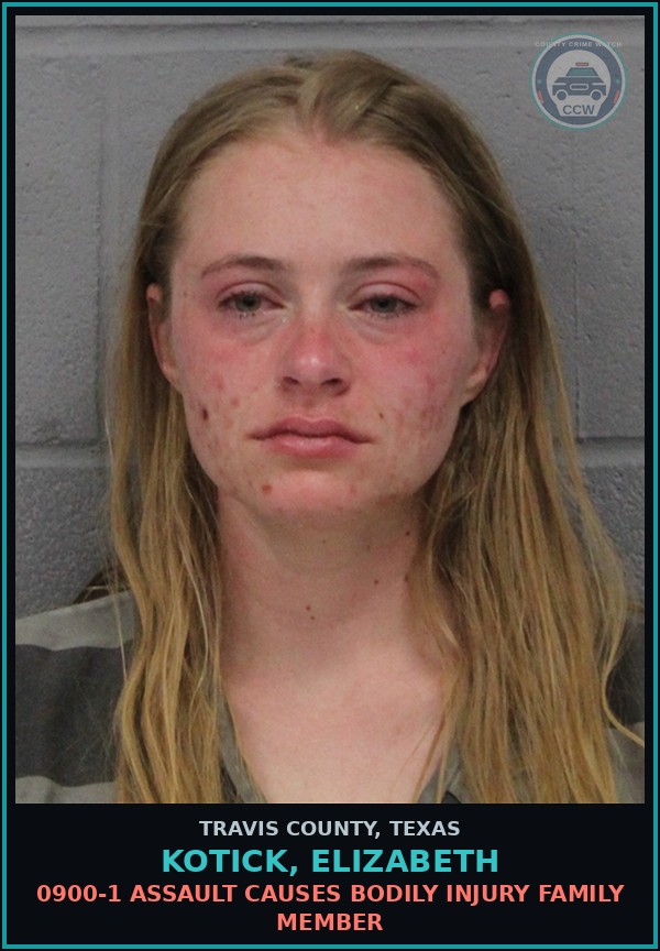 Booking mugshot of Kotick, Elizabeth in Travis County