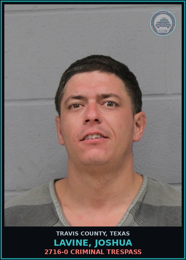 Booking mugshot of Lavine, Joshua in Travis County