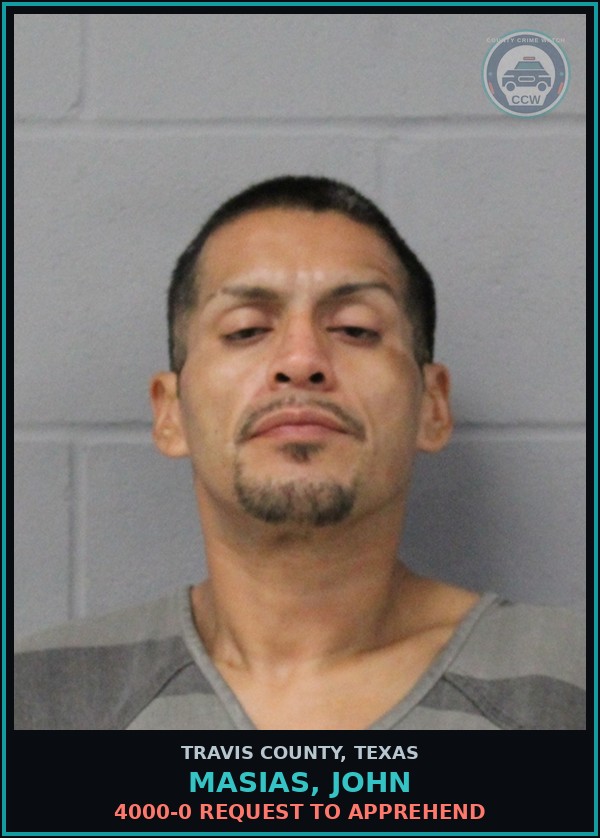 Booking mugshot of Masias, John in Travis County