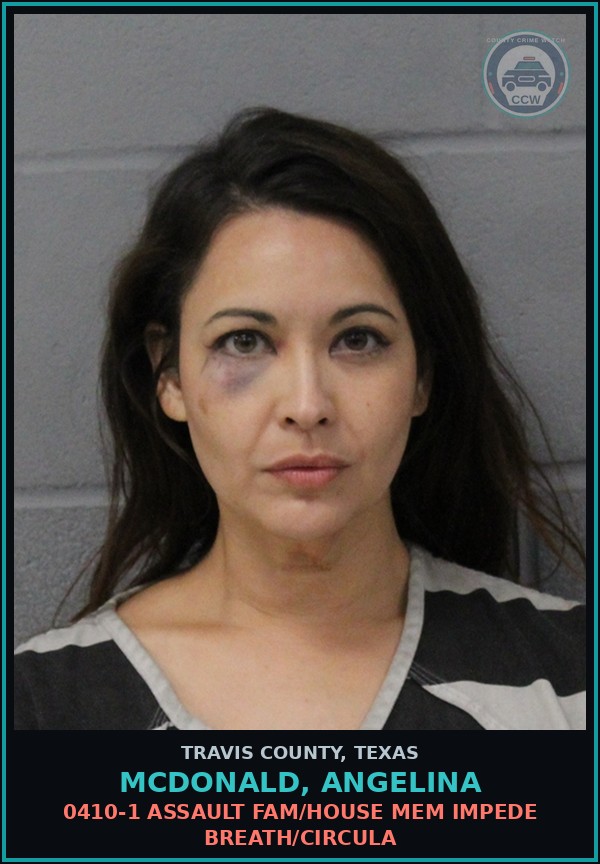 Booking mugshot of Mcdonald, Angelina in Travis County