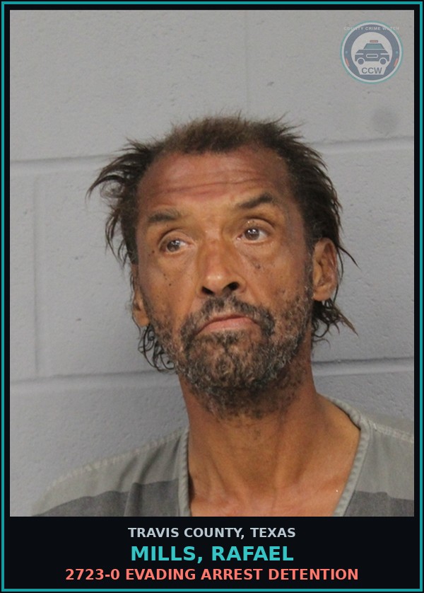 Booking mugshot of Mills, Rafael in Travis County