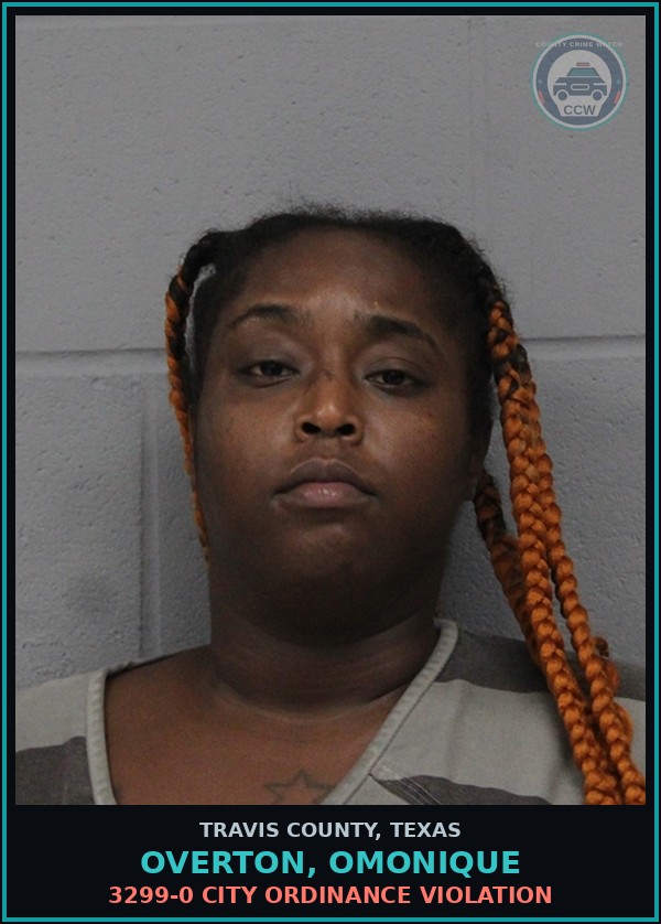 Booking mugshot of Overton, Omonique in Travis County