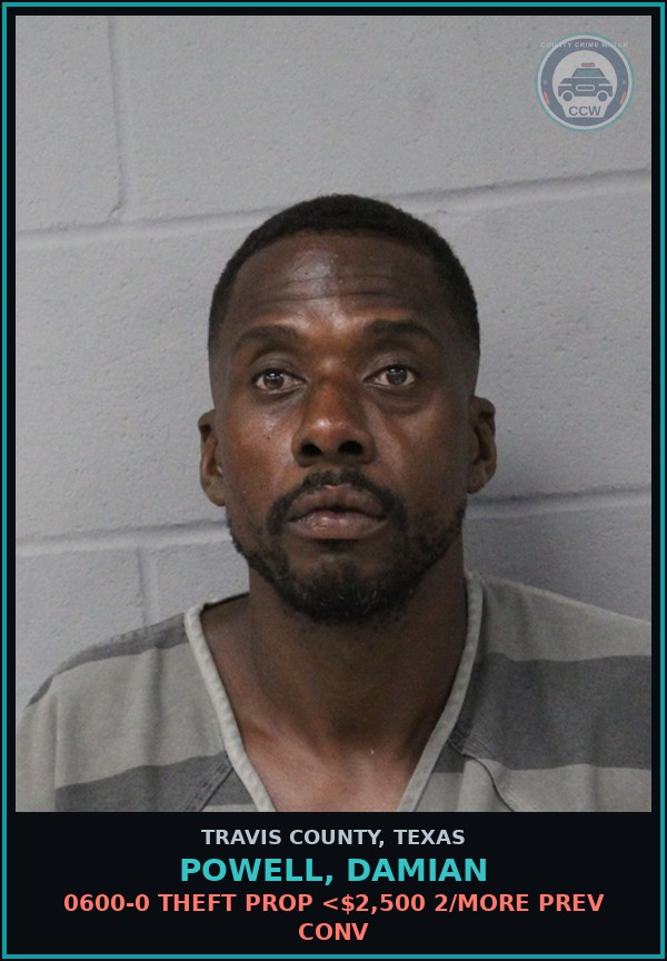 Booking mugshot of Powell, Damian in Travis County
