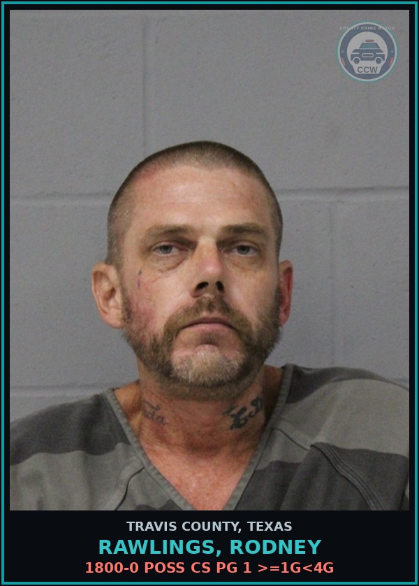 Booking mugshot of Rawlings, Rodney in Travis County