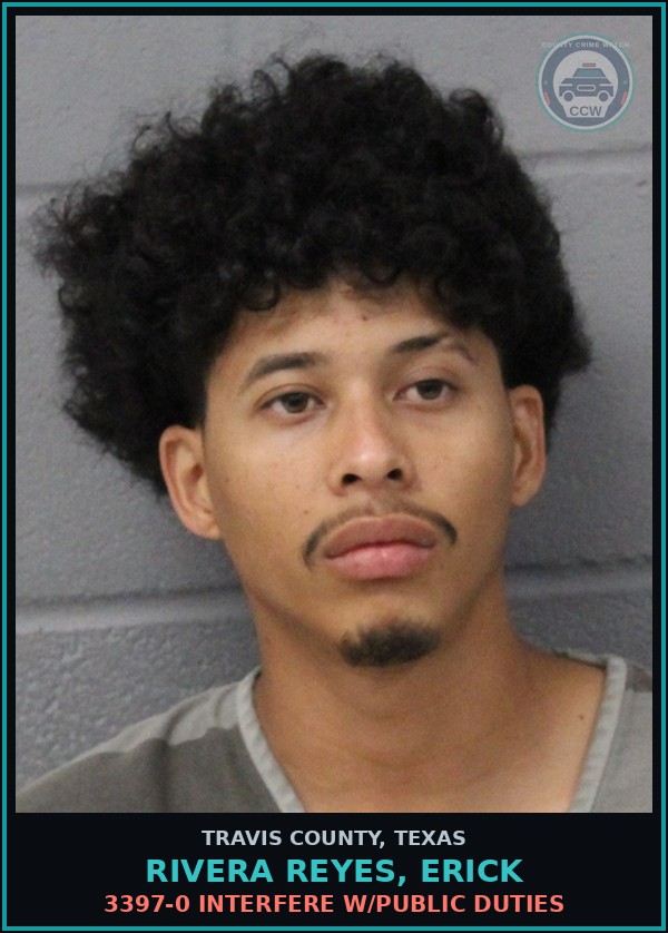 Booking mugshot of Rivera Reyes, Erick in Travis County