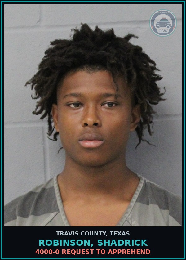 Booking mugshot of Robinson, Shadrick in Travis County