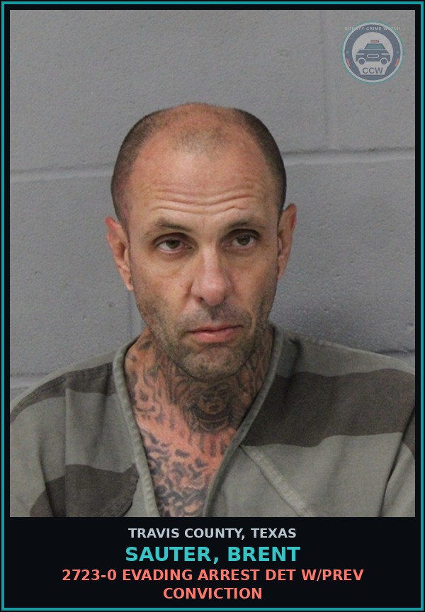 Booking mugshot of Sauter, Brent in Travis County
