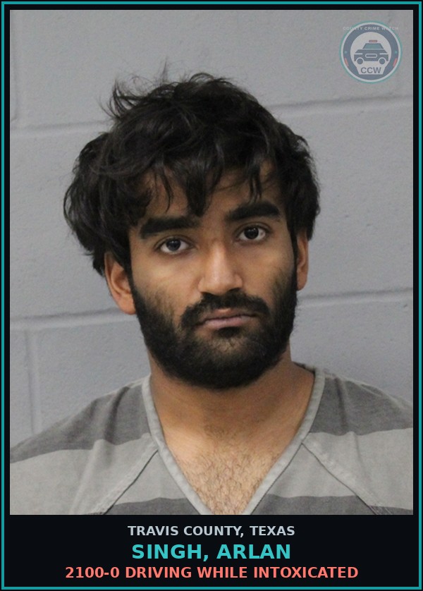 Booking mugshot of Singh, Arlan in Travis County